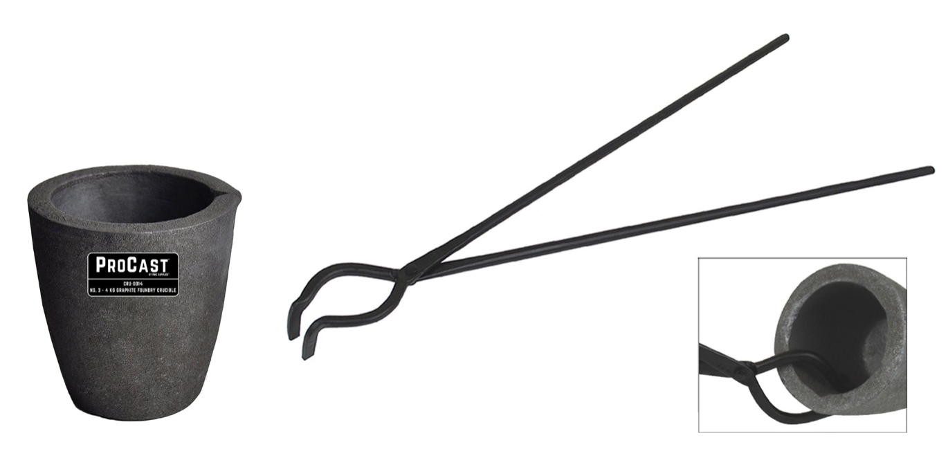 No. 3 - 4 Kg Clay Graphite Foundry Crucible Kit with 19" Hinge-Style Foundry Crucible Tongs