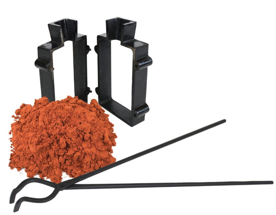 Sand Casting Set with Petrobond Sand Casting Clay, Tongs, & Cast Iron Mold Flask Frame