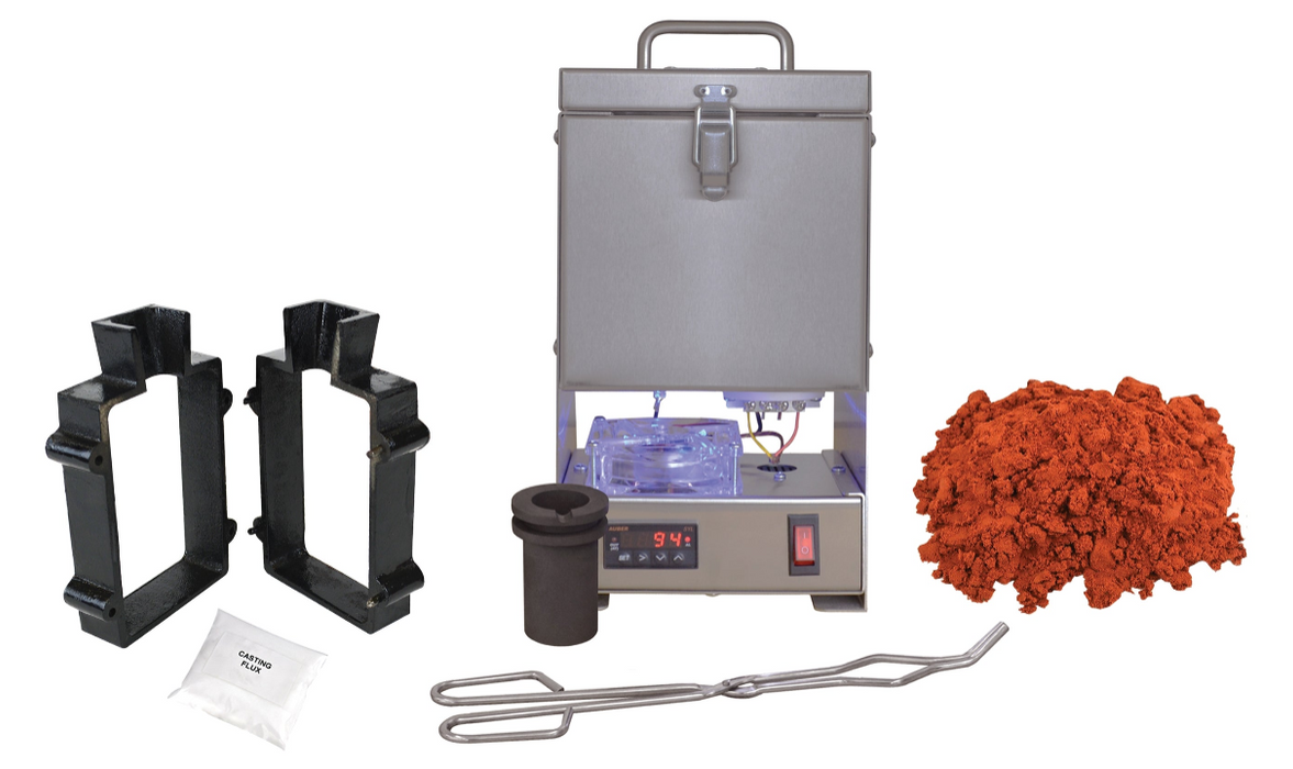 30 Oz QuikMelt TableTop Furnace Sand Casting Set with Petrobond, Tongs, Crucible, Cast Iron Mold Flask Frame, Parting Powder, & Flux