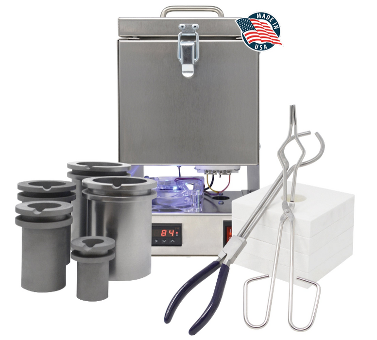 TableTop Furnace Deluxe QuikMelt Set with Crucibles, Tongs, & Interchangeable Flanges